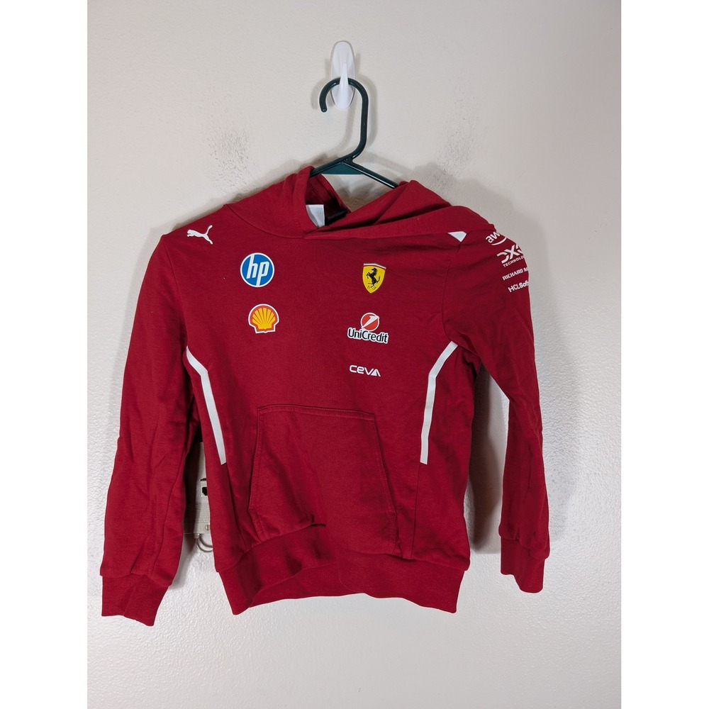 Puma Scuderia Ferrari F1 Team Kids XS Hoodie Red Racing Sponsor Logo 7-8Y
